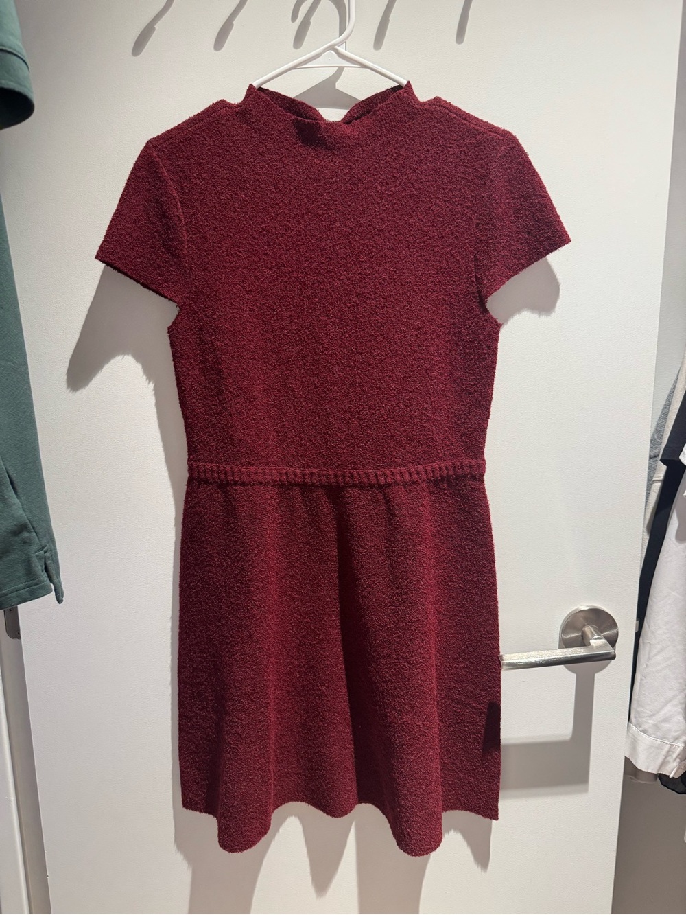 NWT Aqua Women's Textured Short Sleeve Dress - Wine Red